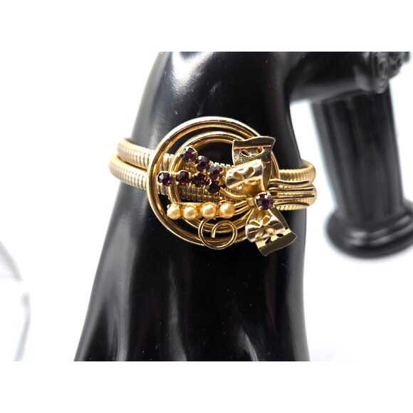 RARE Vintage CORO PEGASUS signed Stretch Bracelet pearls bow rhinestone gold pl - Picture 7 of 7